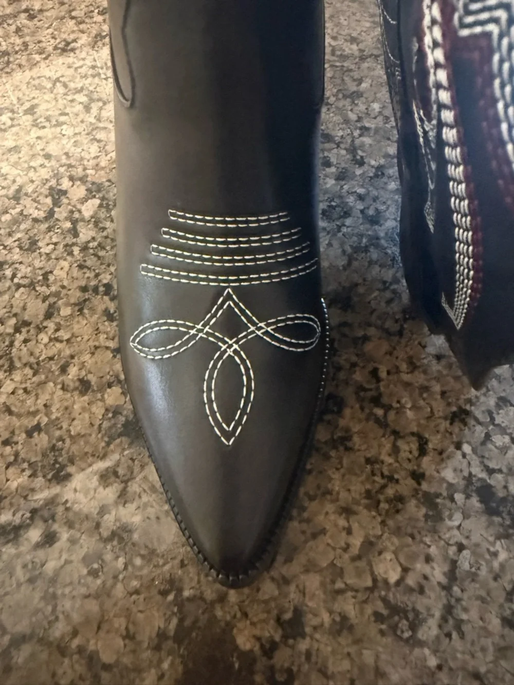 NIB Cowboy Boots,Size 6, ISNOM,Black W/White&Red Embroidery,High Heel,Tall Boots